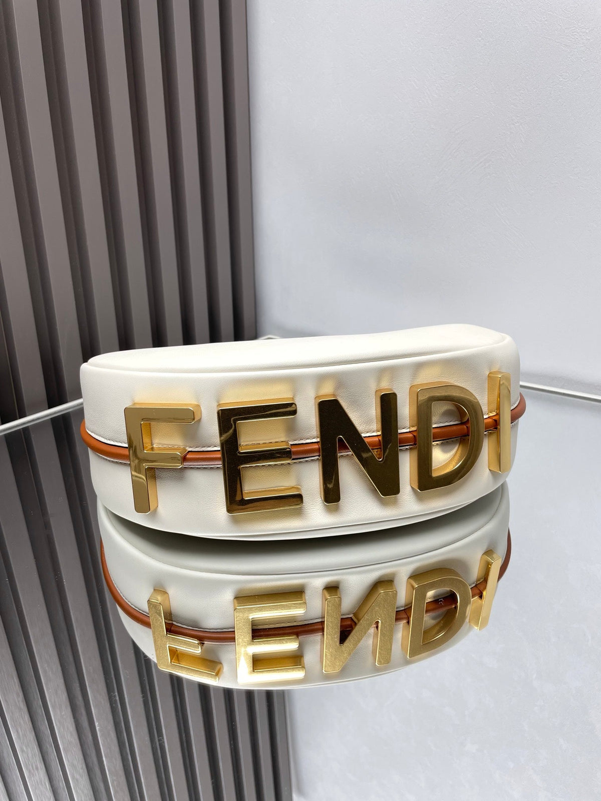 Fendi Fendigraphy Medium 29 in White and Orange Trim Smooth Lambskin Gold Hardware Bag