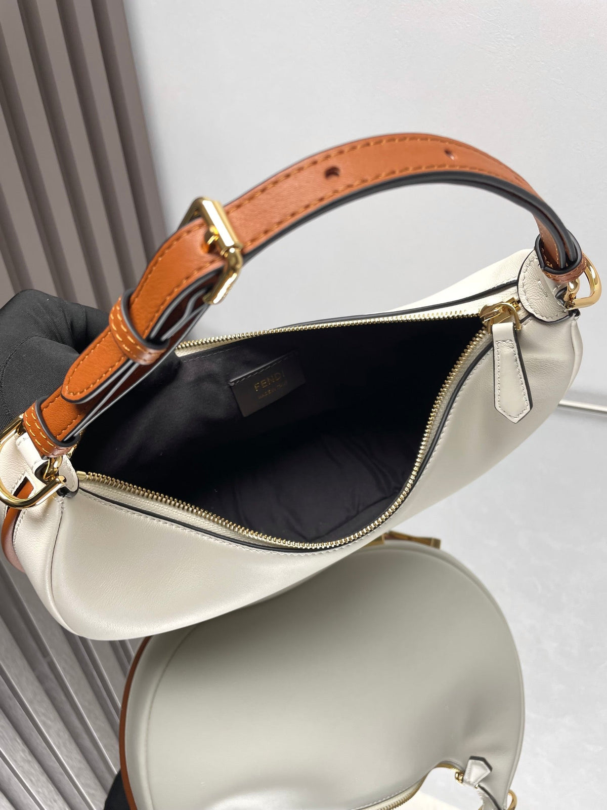 Fendi Fendigraphy Medium 29 in White and Orange Trim Smooth Lambskin Gold Hardware Bag