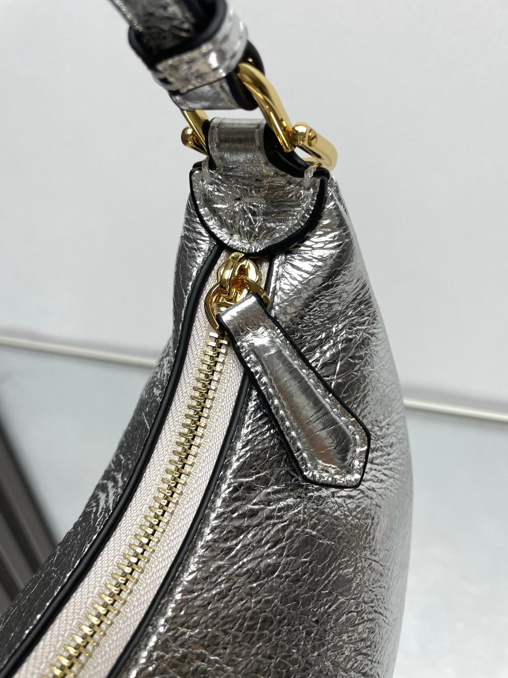 Fendi Fendigraphy Medium 29 in Silver Metallic Smooth Lambskin Gold Hardware Bag