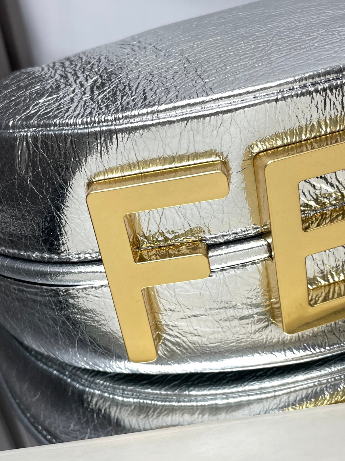Fendi Fendigraphy Medium 29 in Silver Metallic Smooth Lambskin Gold Hardware Bag