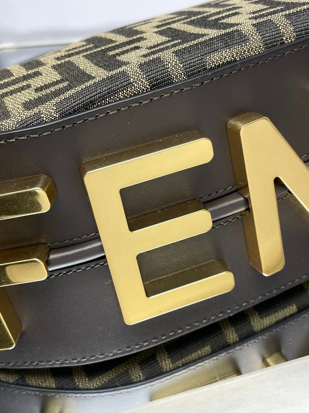 Fendi Fendigraphy Medium 29 in Gurkha Jacquard Fabric Ff Motif Gold Hardware Bag