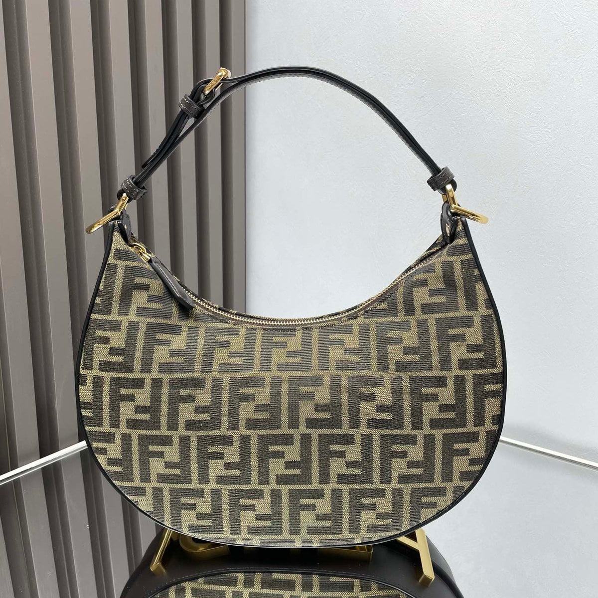 Fendi Fendigraphy Medium 29 in Gurkha Jacquard Fabric Ff Motif Gold Hardware Bag