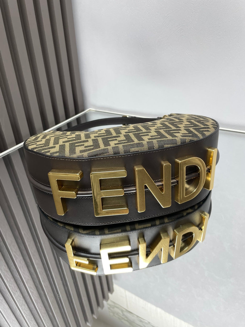 Fendi Fendigraphy Medium 29 in Gurkha Jacquard Fabric Ff Motif Gold Hardware Bag