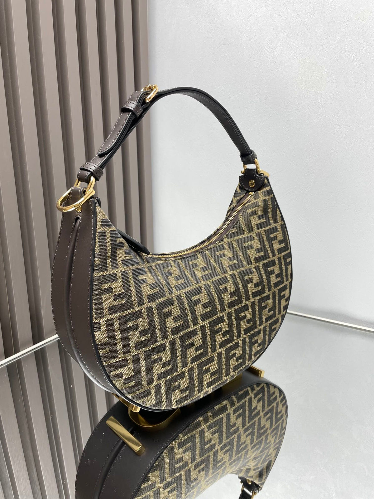 Fendi Fendigraphy Medium 29 in Gurkha Jacquard Fabric Ff Motif Gold Hardware Bag