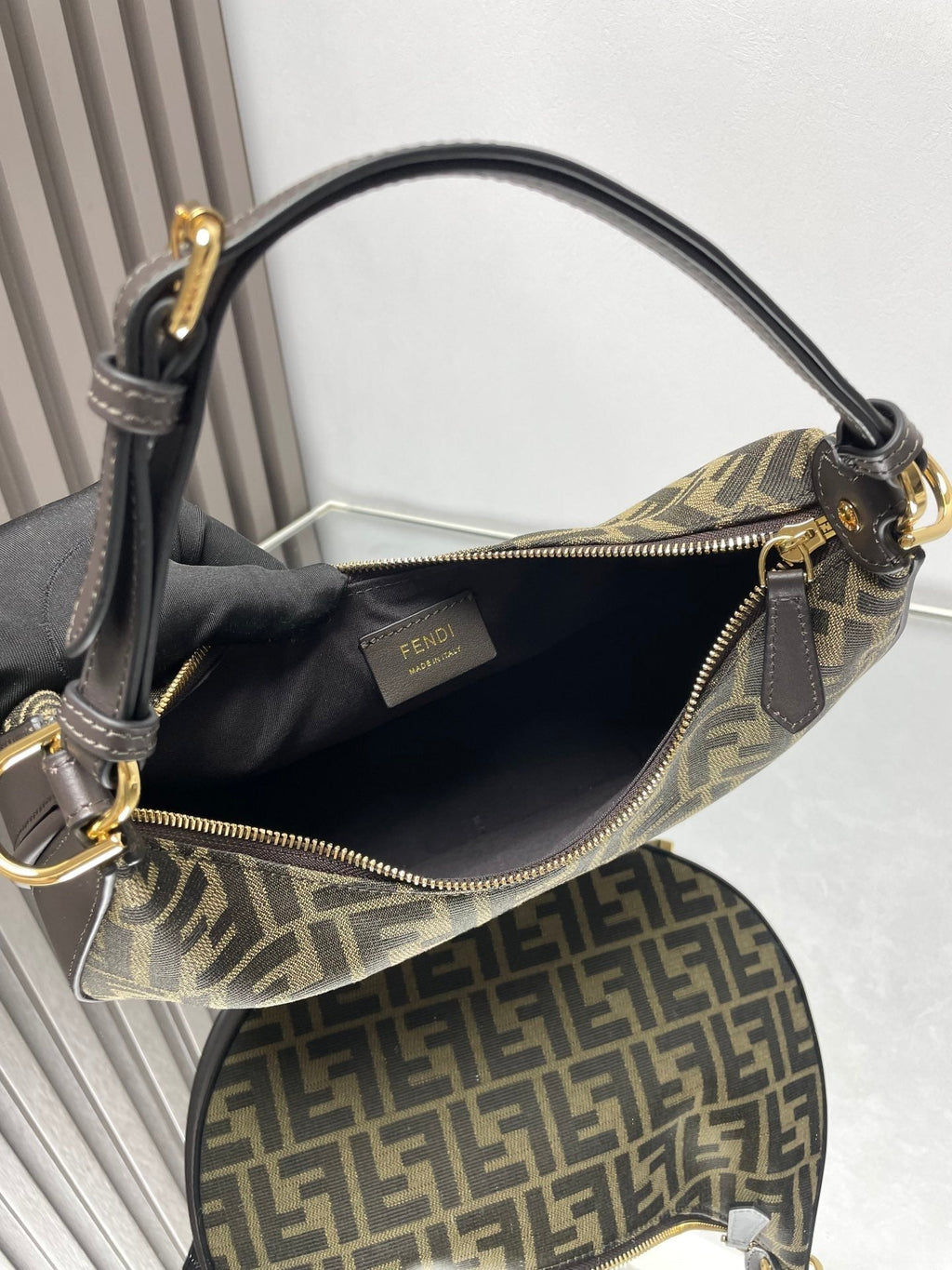 Fendi Fendigraphy Medium 29 in Gurkha Jacquard Fabric Ff Motif Gold Hardware Bag