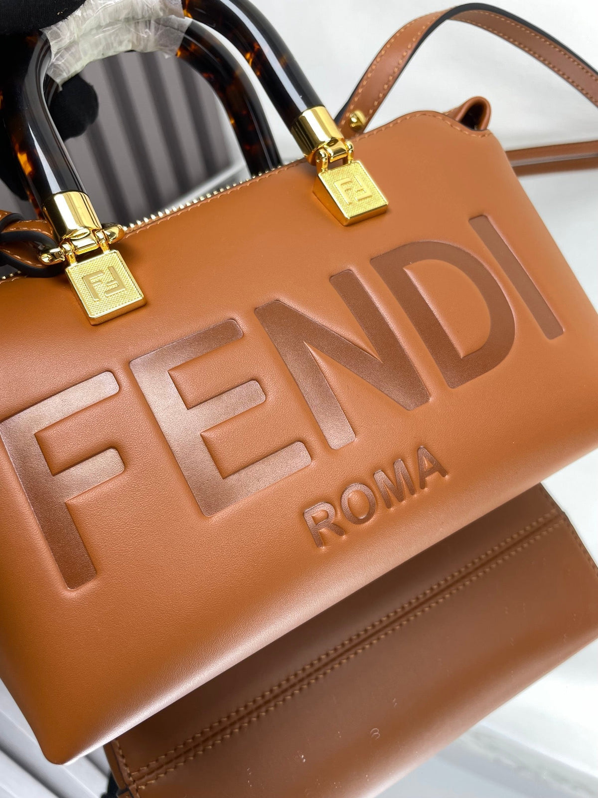 Fendi By the Way Mini 18 in Burnt Orange Embossed Calfskin Gold Hardware Bag