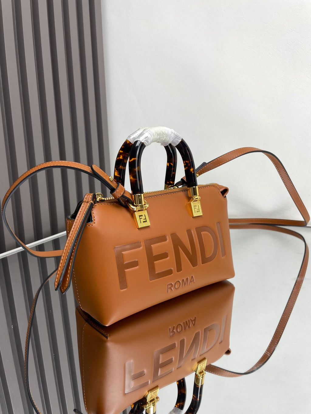 Fendi By the Way Mini 18 in Burnt Orange Embossed Calfskin Gold Hardware Bag