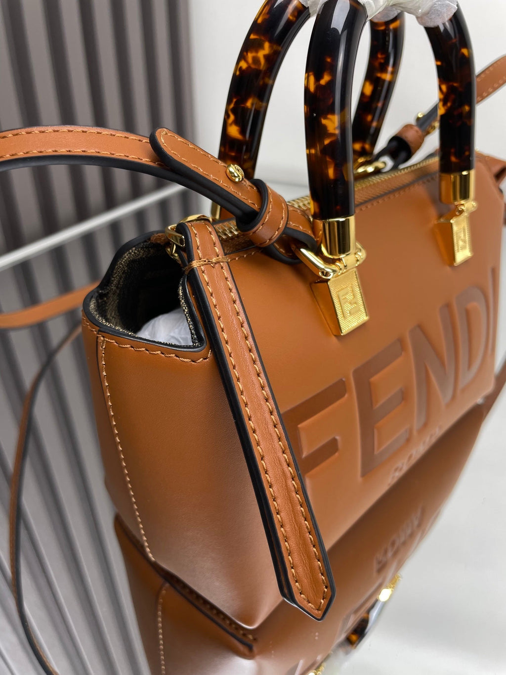 Fendi By the Way Mini 18 in Burnt Orange Embossed Calfskin Gold Hardware Bag