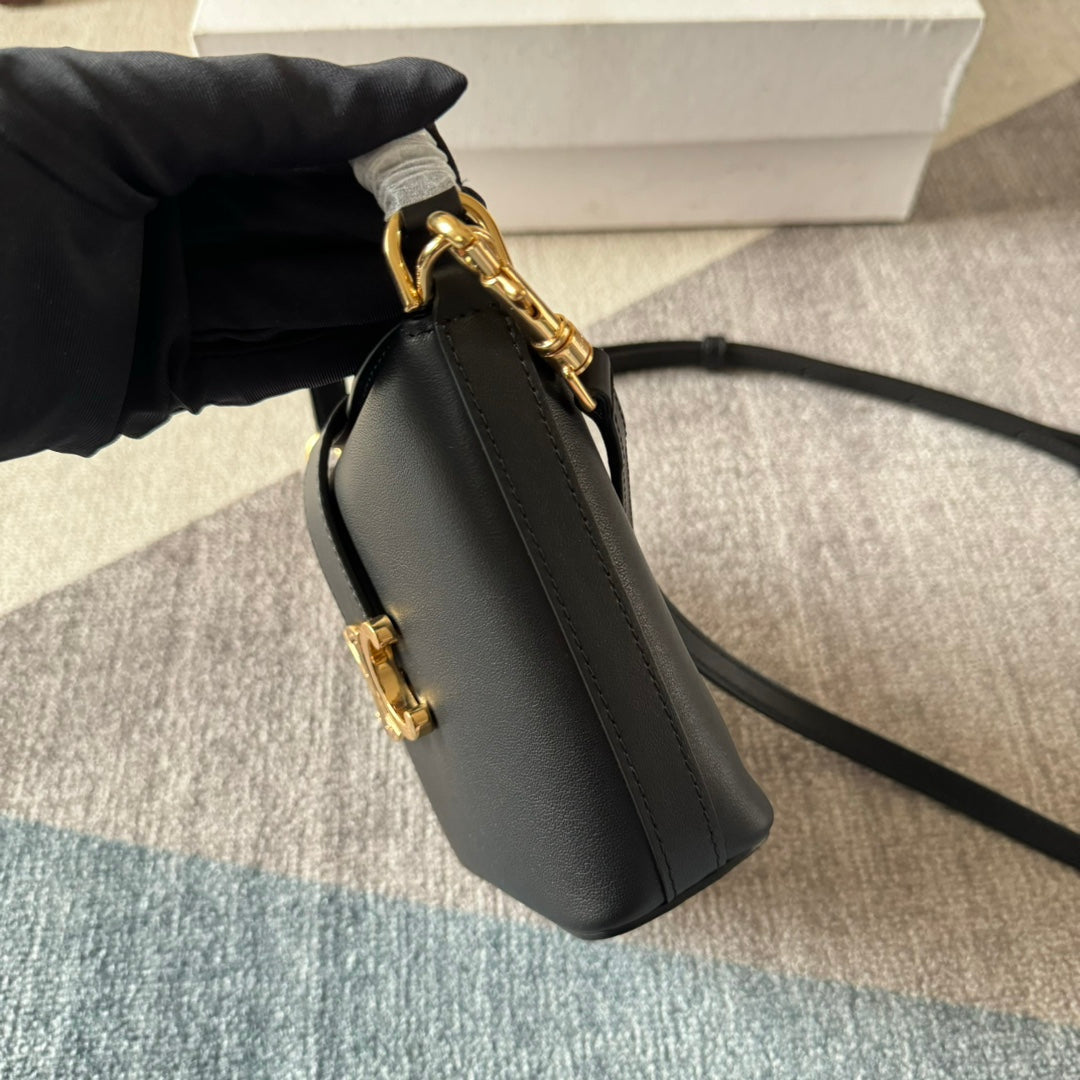 Celine Bucket Mini 13.5 Triomphe Black in Smooth Calfskin