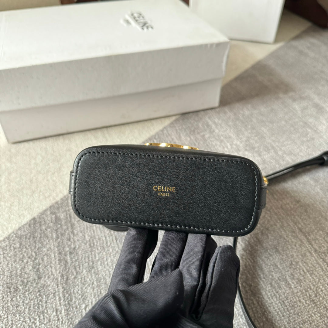 Celine Bucket Mini 13.5 Triomphe Black in Smooth Calfskin