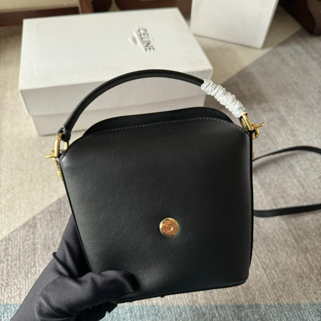 Celine Bucket Mini 13.5 Triomphe Black in Smooth Calfskin