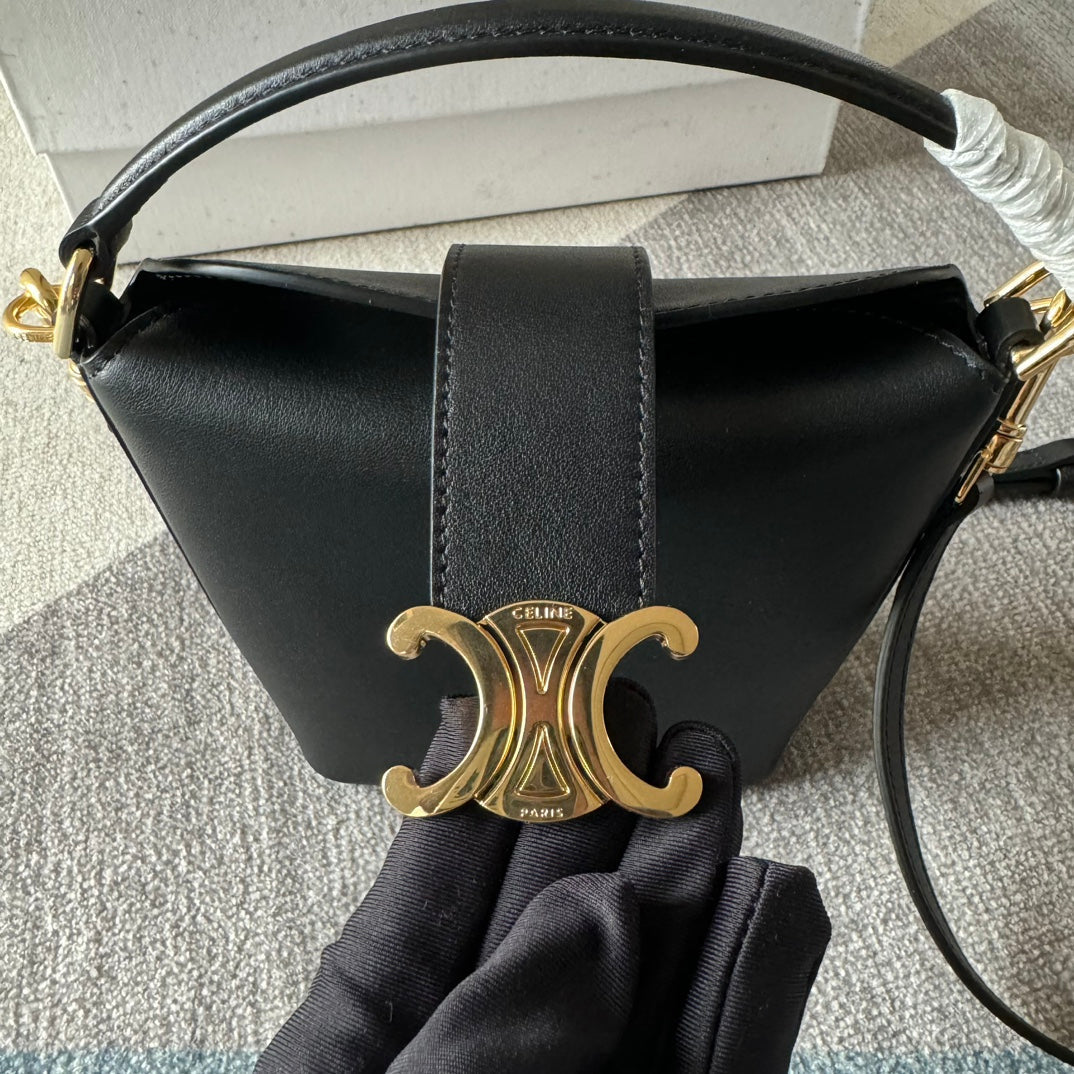 Celine Bucket Mini 13.5 Triomphe Black in Smooth Calfskin