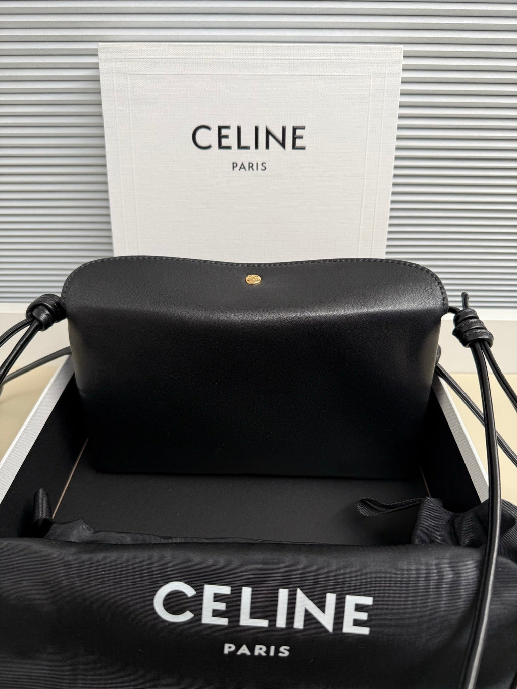 Celine 25S Trio Flap 22mm in Black Smooth Lambskin Gold Hardware Bag
