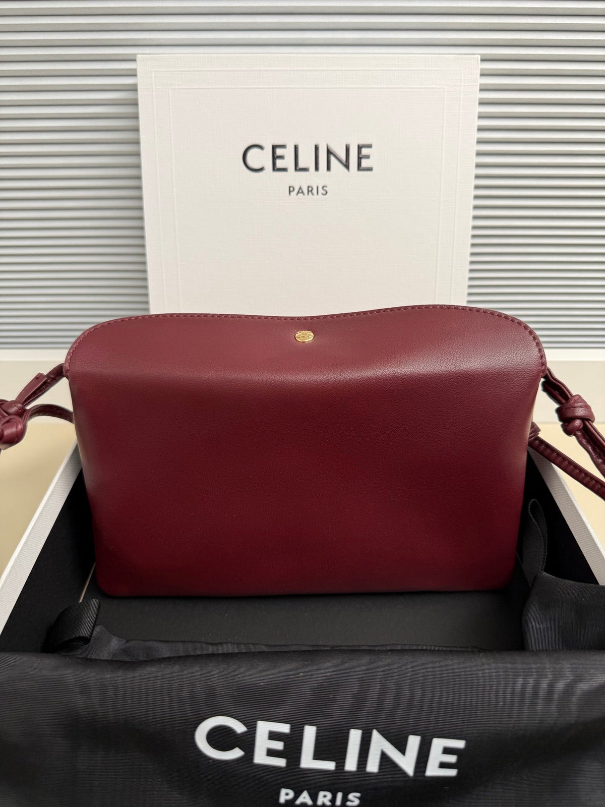 Celine 25S Trio Flap 22mm in Dark Red Smooth Lambskin Gold Hardware Bag