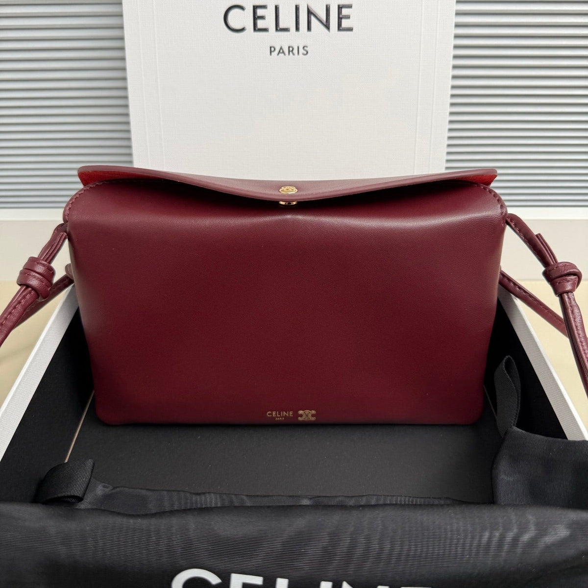 Celine 25S Trio Flap 22mm in Dark Red Smooth Lambskin Gold Hardware Bag