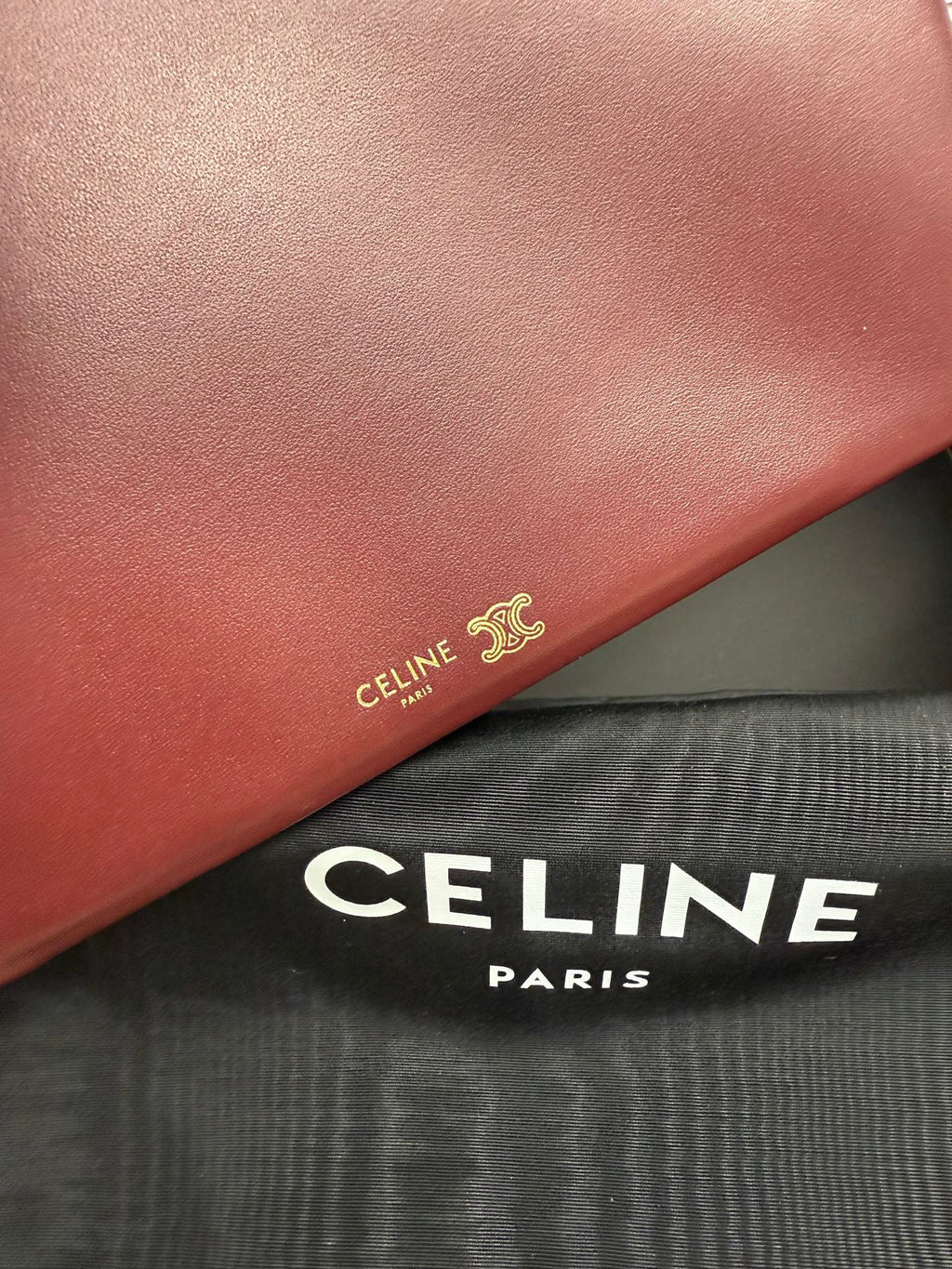 Celine 25S Trio Flap 22mm in Dark Red Smooth Lambskin Gold Hardware Bag