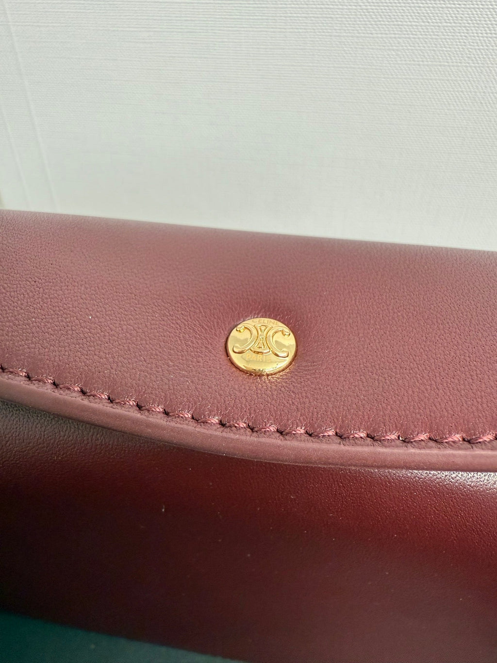 Celine 25S Trio Flap 22mm in Dark Red Smooth Lambskin Gold Hardware Bag