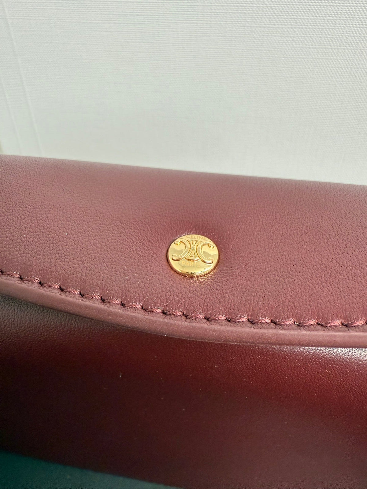 Celine 25S Trio Flap 22mm in Dark Red Smooth Lambskin Gold Hardware Bag