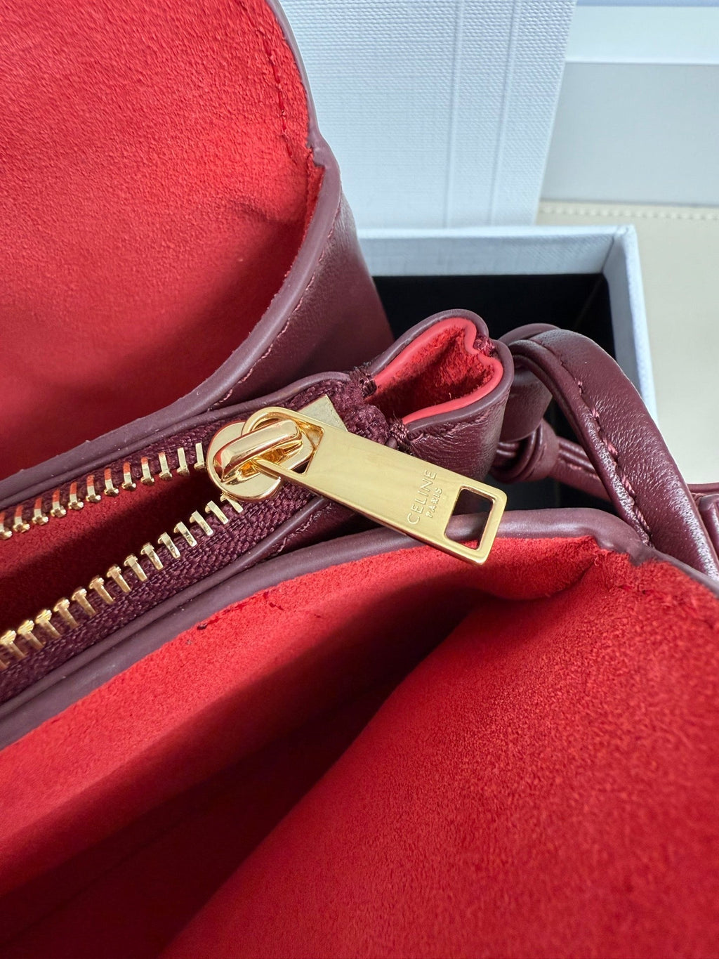 Celine 25S Trio Flap 22mm in Dark Red Smooth Lambskin Gold Hardware Bag