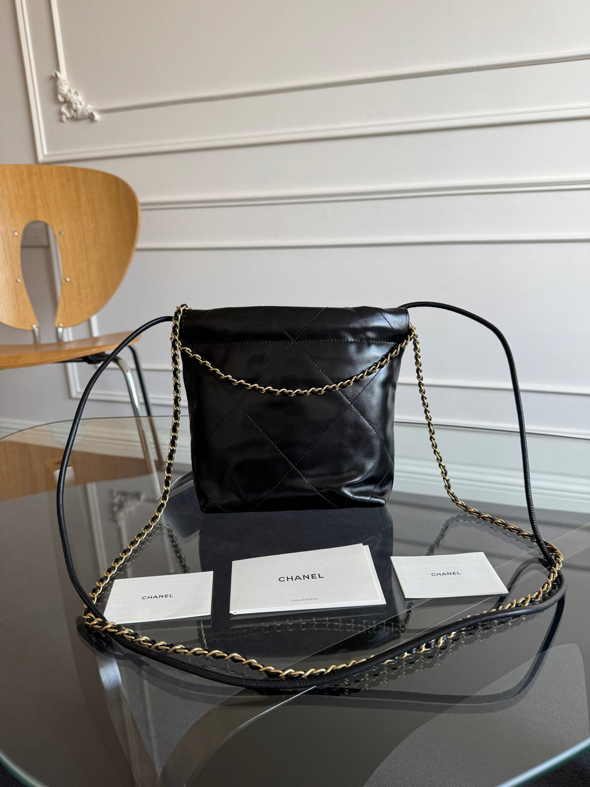 Chanel Mini Hobo Handbag 20 in Black Calfskin Gold-Tone Hardware