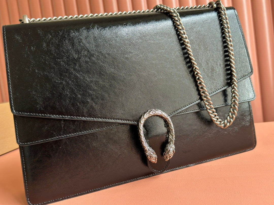 Gucci Dionysus Lagre Shoulder Bag 42 in Black Glossy Lambskin
