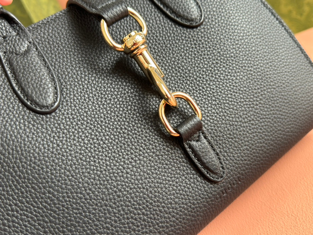 Gucci Jackie Small Tote Bag 24 in Black Calfskin Gold Hardware