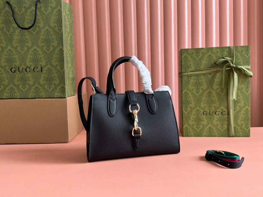 Gucci Jackie Small Tote Bag 24 in Black Calfskin Gold Hardware
