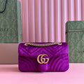 Gucci 25S Marmont 26 cm in Deep Pink Purple Velvet with Gold Hardware Bag