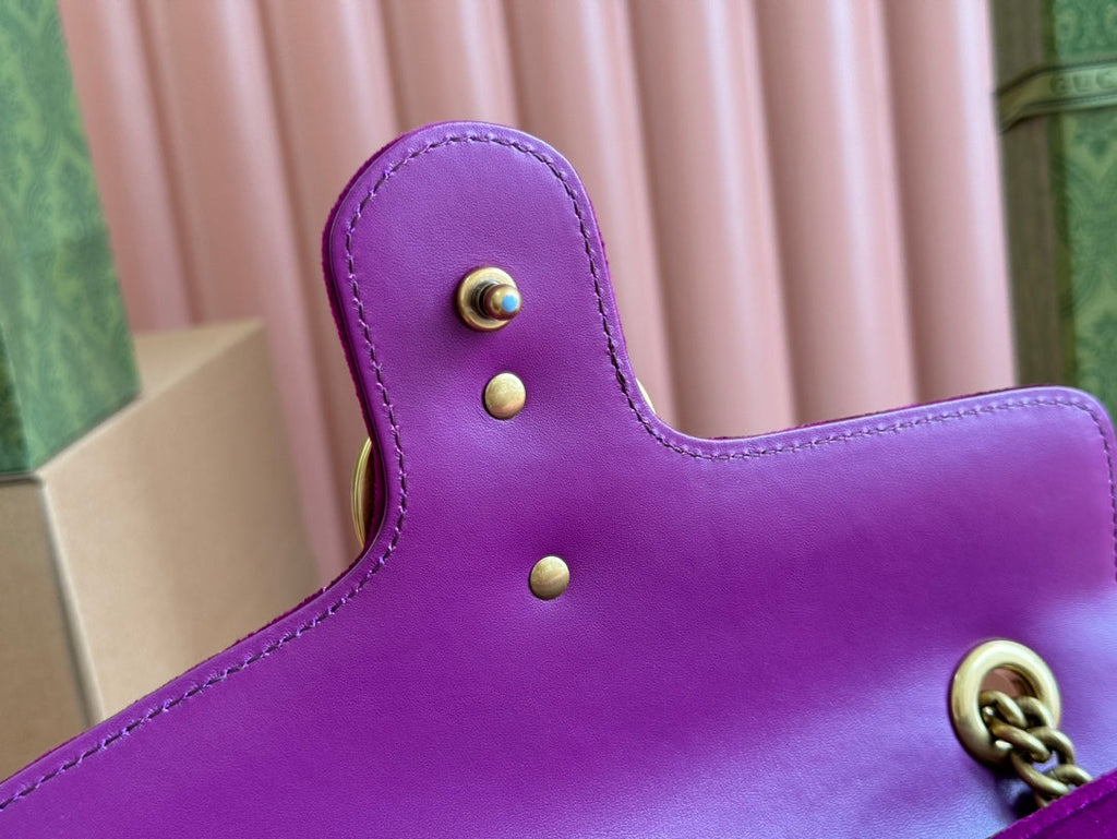 Gucci 25S Marmont 26 cm in Deep Pink Purple Velvet with Gold Hardware Bag