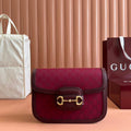 Gucci Horsebit 1955 Shoulder Bag 25 in Wine Red Canvas and Calfskin Gold Hardware
