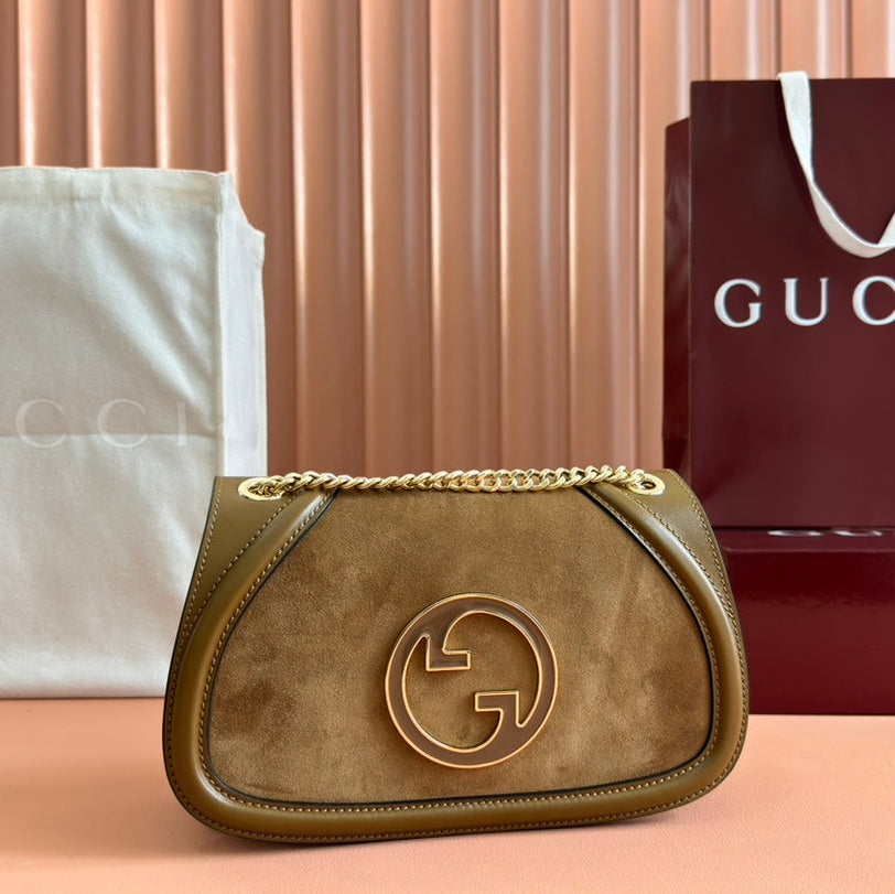 Gucci 26S Blondie Shoulder Bag 26 in Brown Calfskin and Suede