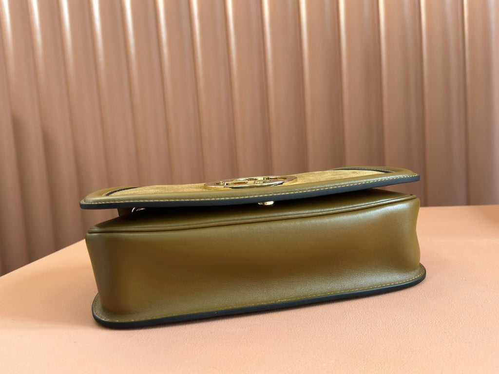 Gucci 26S Blondie Shoulder Bag 26 in Brown Calfskin and Suede