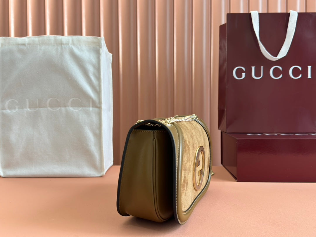 Gucci 26S Blondie Shoulder Bag 26 in Brown Calfskin and Suede