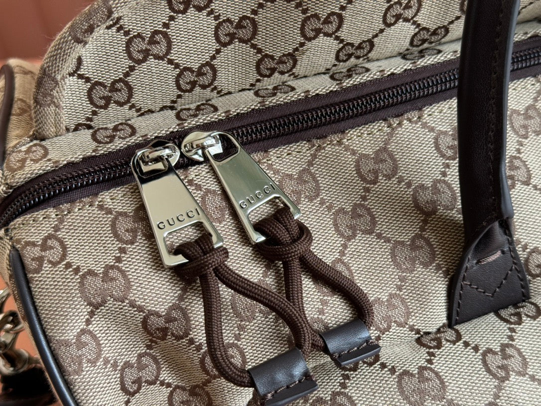 Gucci Small Duffle Bag 42 in Beige and Dark Brown Canvas