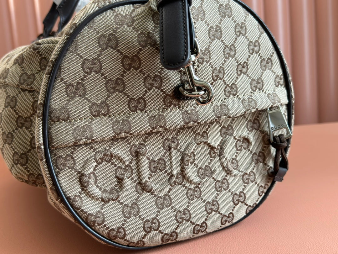 Gucci Small Duffle Bag 42 in Beige and Dark Brown Canvas
