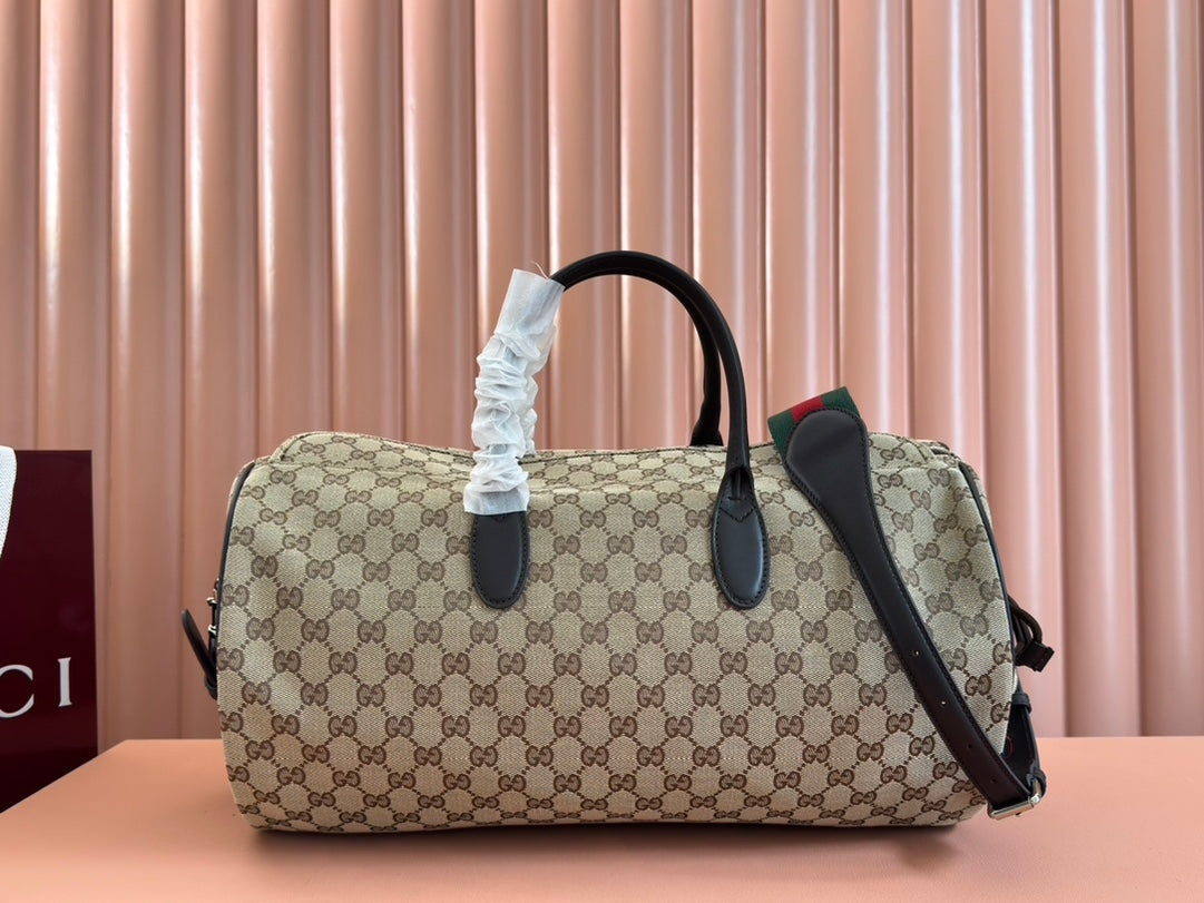 Gucci Small Duffle Bag 42 in Beige and Dark Brown Canvas