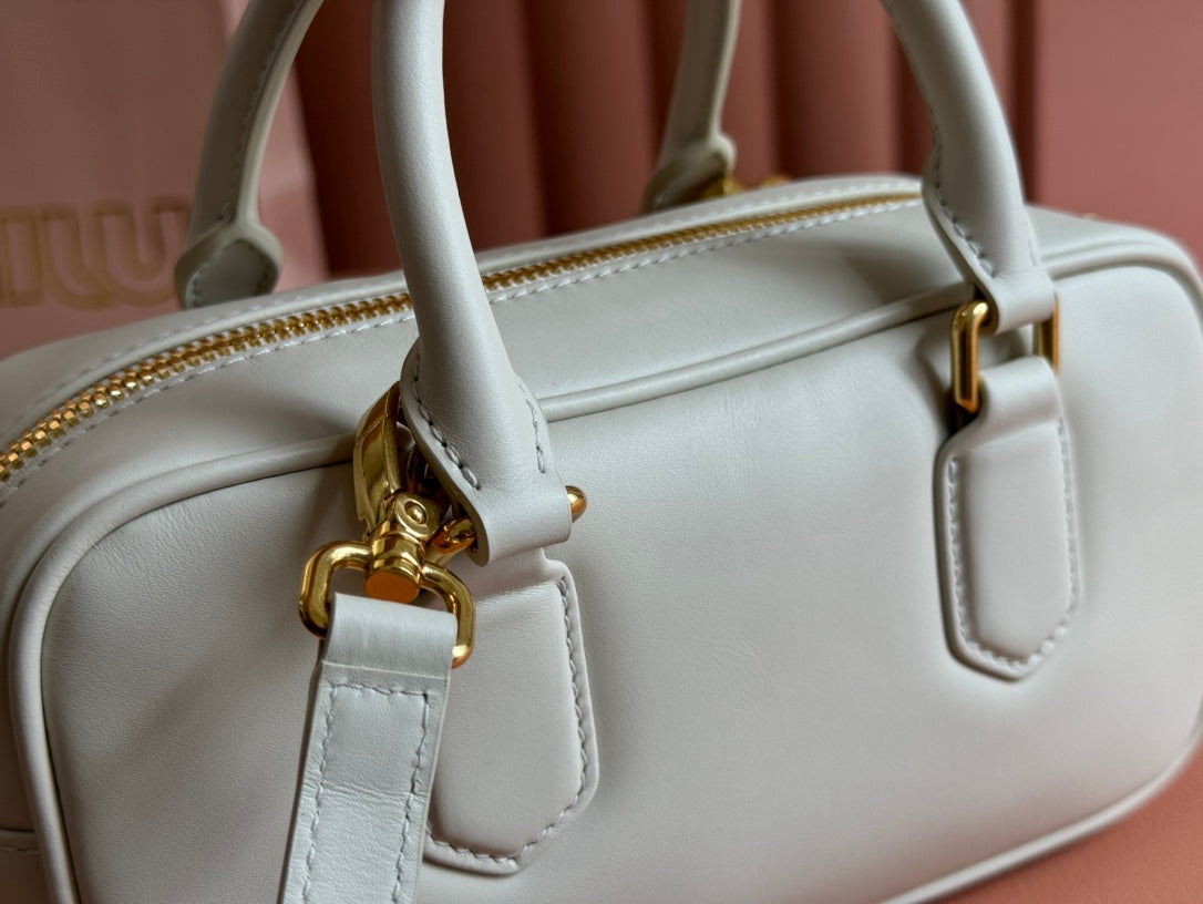 Arcadie Bag 22 in White Calfskin Embossed Logo
