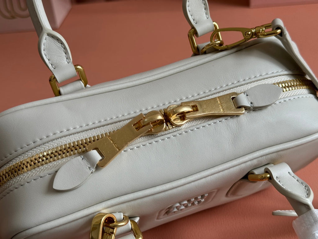 Arcadie Bag 22 in White Calfskin Embossed Logo