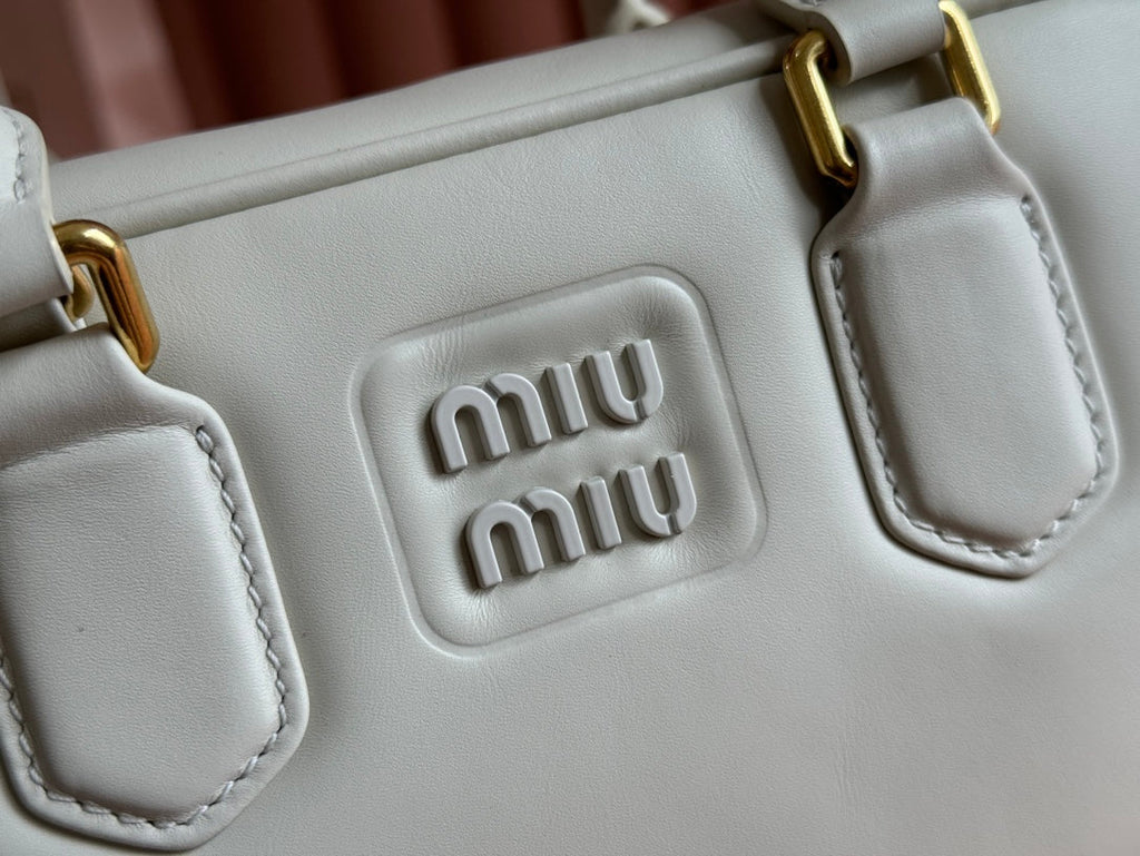 Arcadie Bag 22 in White Calfskin Embossed Logo