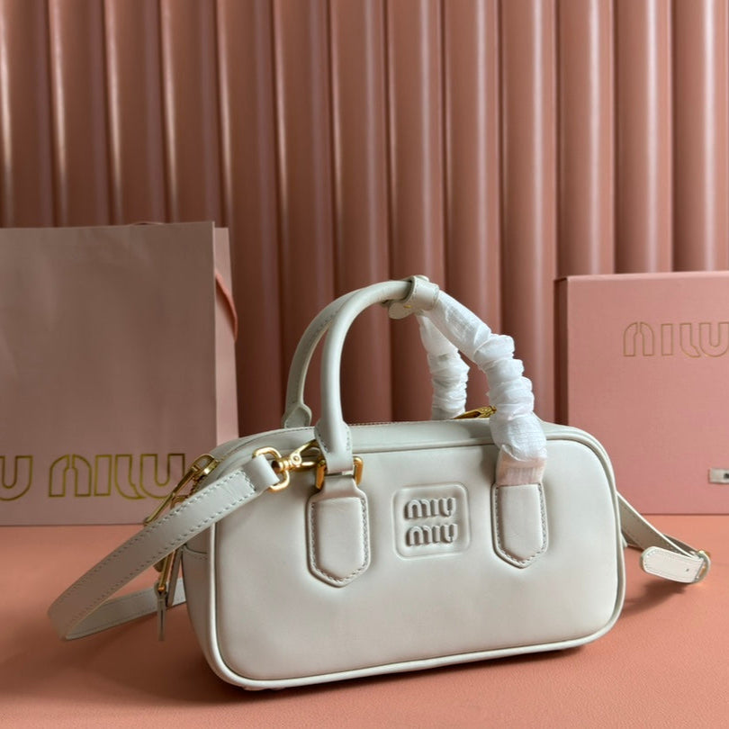 Arcadie Bag 22 in White Calfskin Embossed Logo