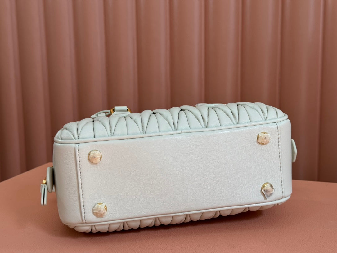 Bowling Bag 22 in White Lambskin