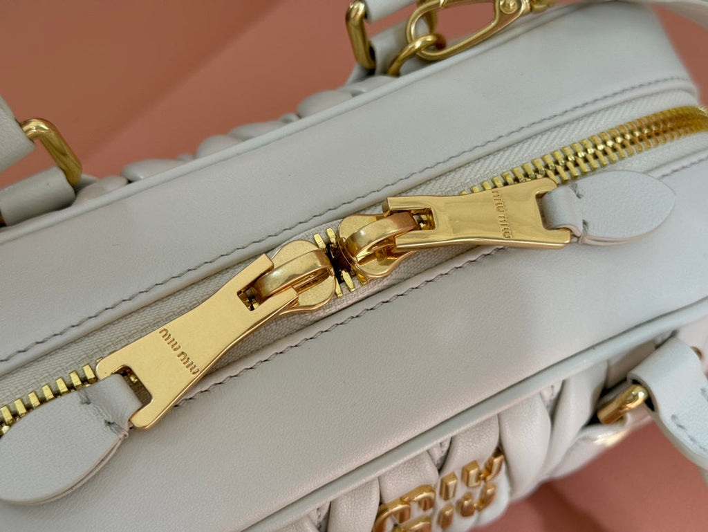 Bowling Bag 22 in White Lambskin