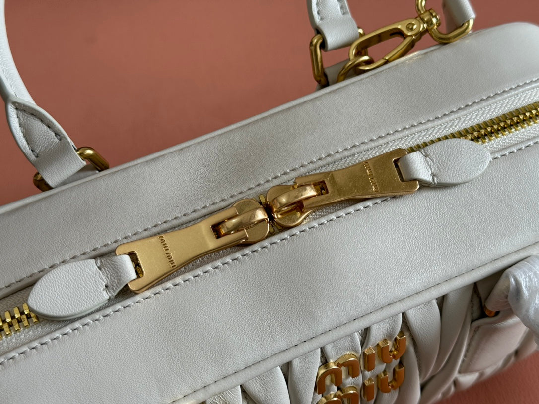 Arcadie Matelassé Bag 27 in White Calfskin Gold Hardware