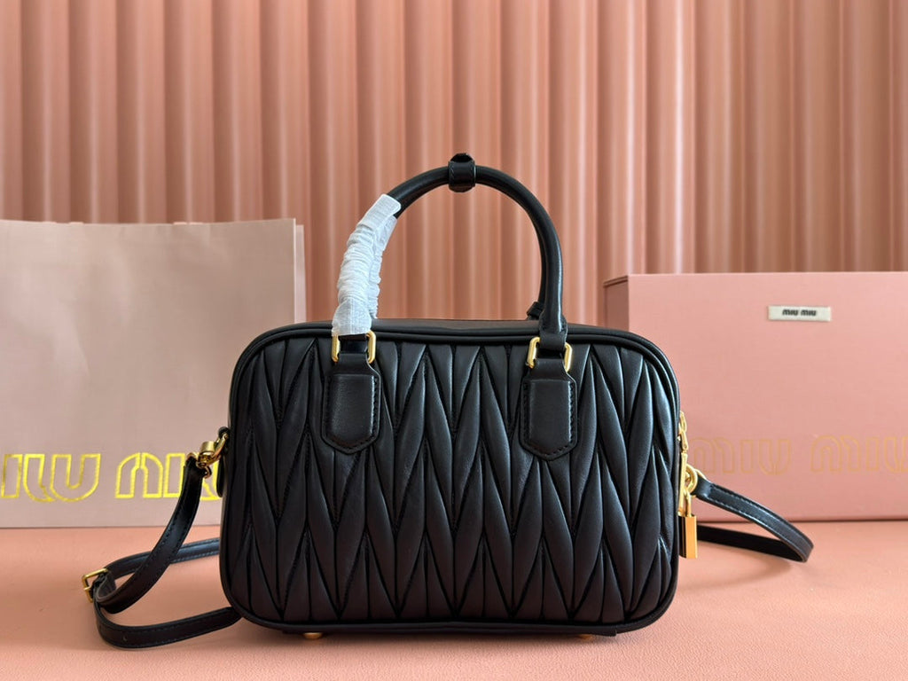 Arcadie Matelassé Bag 24 in Black Lambskin Gold Hardware