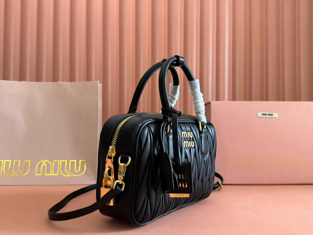 Arcadie Matelassé Bag 24 in Black Lambskin Gold Hardware