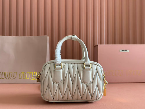 Arcadie Matelassé Bag 19 in White Lambskin Gold Hardware