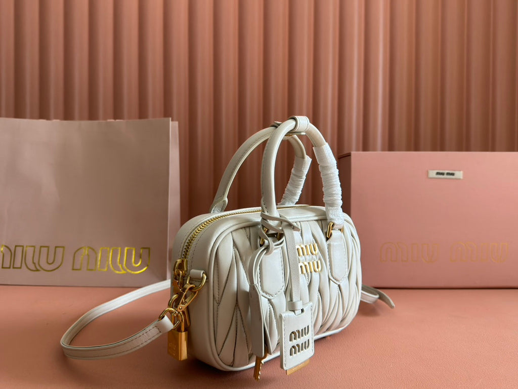 Arcadie Matelassé Bag 19 in White Lambskin Gold Hardware