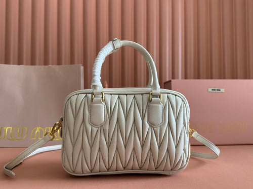 Arcadie Matelassé Bag 24 in White Lambskin Gold Hardware