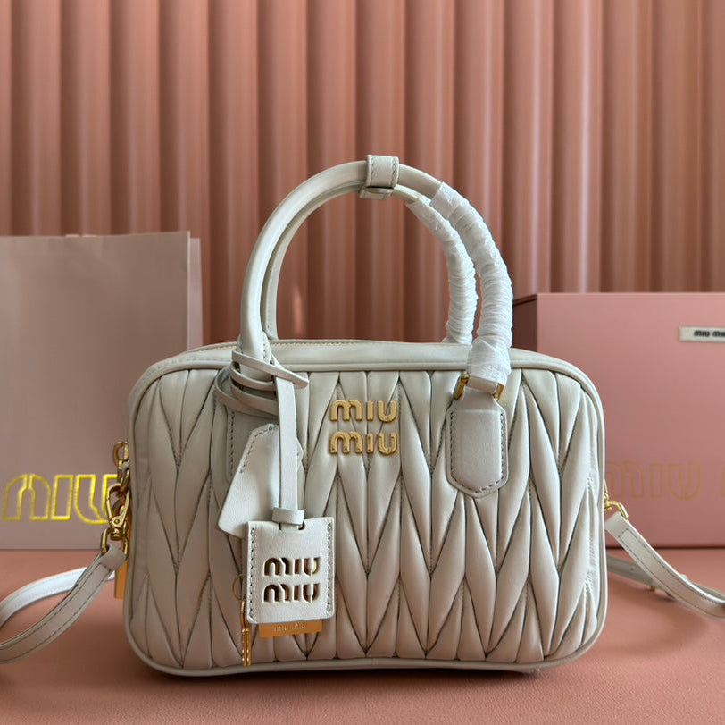 Arcadie Matelassé Bag 24 in White Lambskin Gold Hardware