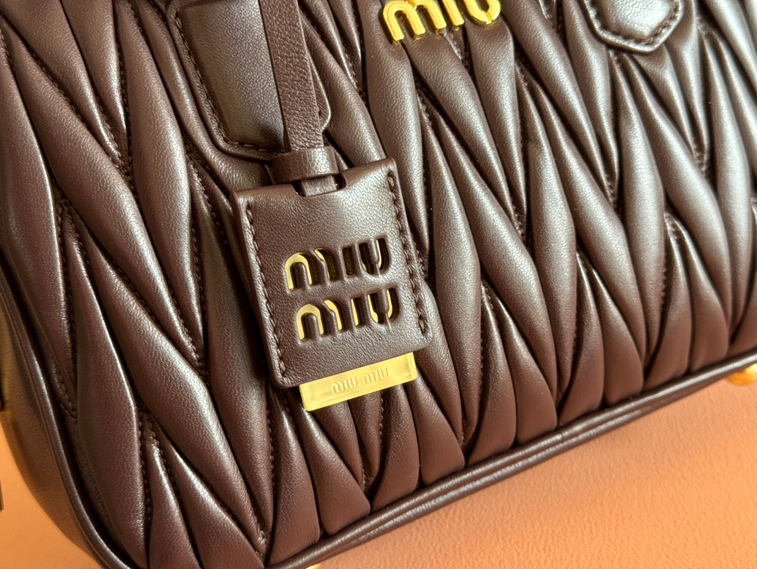 Arcadie Matelassé Bag 24 in Chestnut Brown Lambskin Gold Hardware
